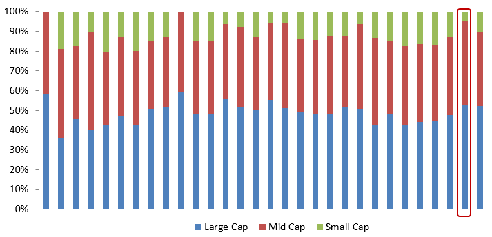 Higher large cap and lower small cap allocations