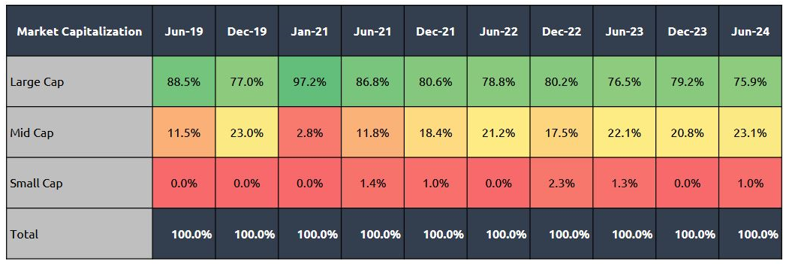 Market cap allocations of Nifty 200 Quality 30 Index