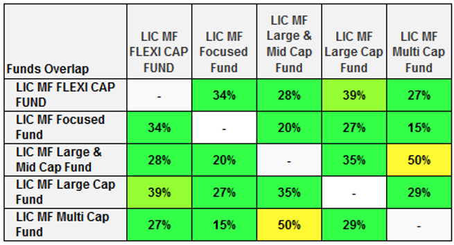 Portfolio overlap of LIC MF Flexicap Fund with other LIC MF diversified equity funds