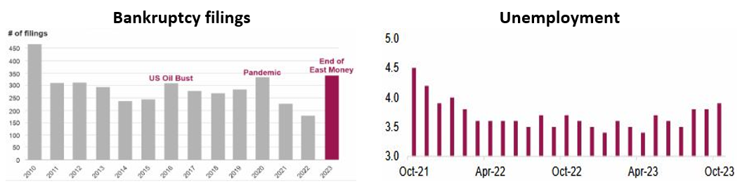 Mutual Fund - Bankruptcy filings and unemployment are slowly rising