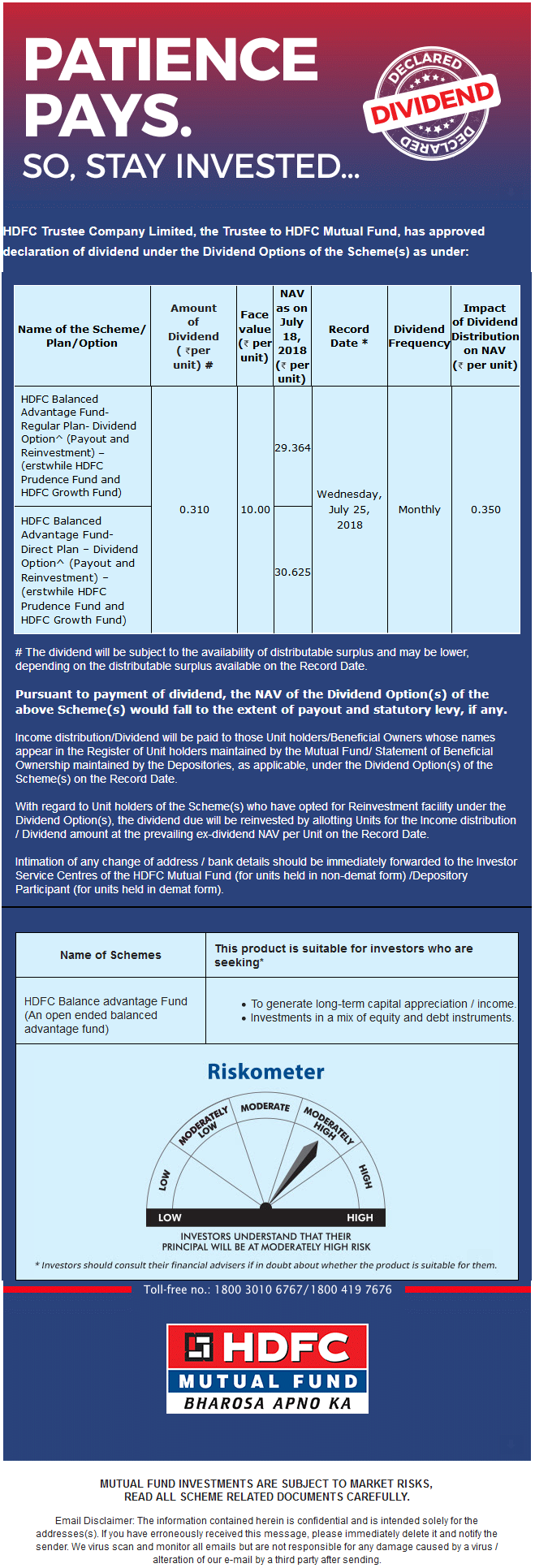 HDFC Balanced Advantage Fund Announces Dividend